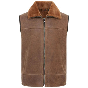 Męski lotniczy bezrękawnik z kożucha owczego - Imbirowy - Infinity Leather - 2
