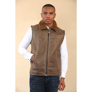 Męski lotniczy bezrękawnik z kożucha owczego - Imbirowy - Infinity Leather - 3