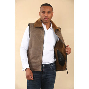 Męski lotniczy bezrękawnik z kożucha owczego - Imbirowy - Infinity Leather - 5