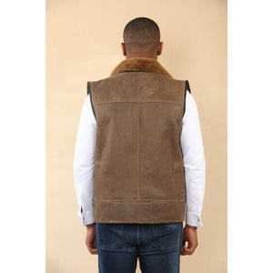 Męski lotniczy bezrękawnik z kożucha owczego - Imbirowy - Infinity Leather - 7