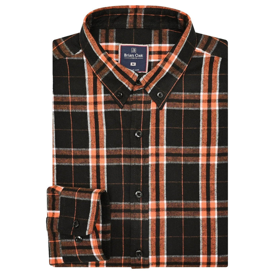 Men's Black and Rust Check Flannel Shirt - Brian Oak - 1