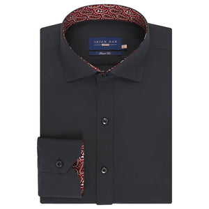 Schwarzes Baumwoll-Twill-Hemd mit rotem Paisley-Besatz Herren - Brian Oak - 1