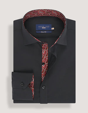 Schwarzes Baumwoll-Twill-Hemd mit rotem Paisley-Besatz Herren - Brian Oak - 2