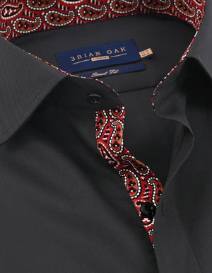 Schwarzes Baumwoll-Twill-Hemd mit rotem Paisley-Besatz Herren - Brian Oak - 3
