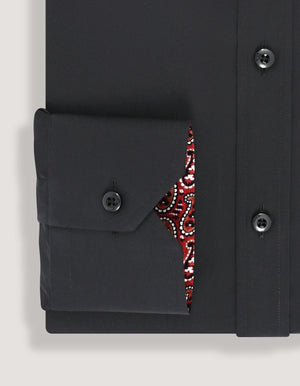 Schwarzes Baumwoll-Twill-Hemd mit rotem Paisley-Besatz Herren - Brian Oak - 4
