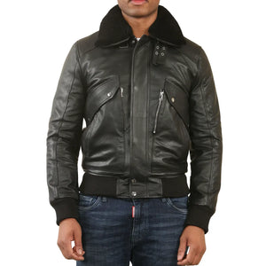 Herren schwarze Rindsleder Aviator Bomberjacke - Infinity Leather - 1