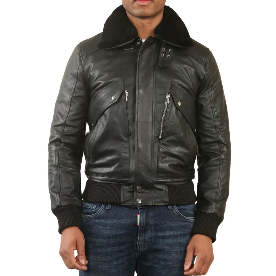 Skórzana kurtka lotnicza bomber męska czarna ze skóry bydlęcej - Infinity Leather - 1