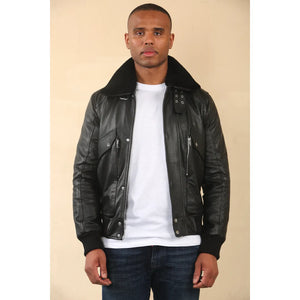 Herren schwarze Rindsleder Aviator Bomberjacke - Infinity Leather - 3
