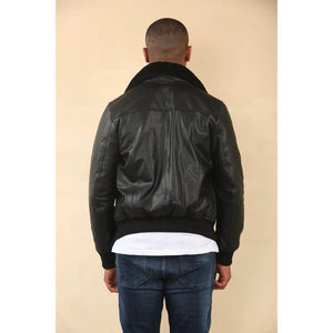 Herren schwarze Rindsleder Aviator Bomberjacke - Infinity Leather - 7