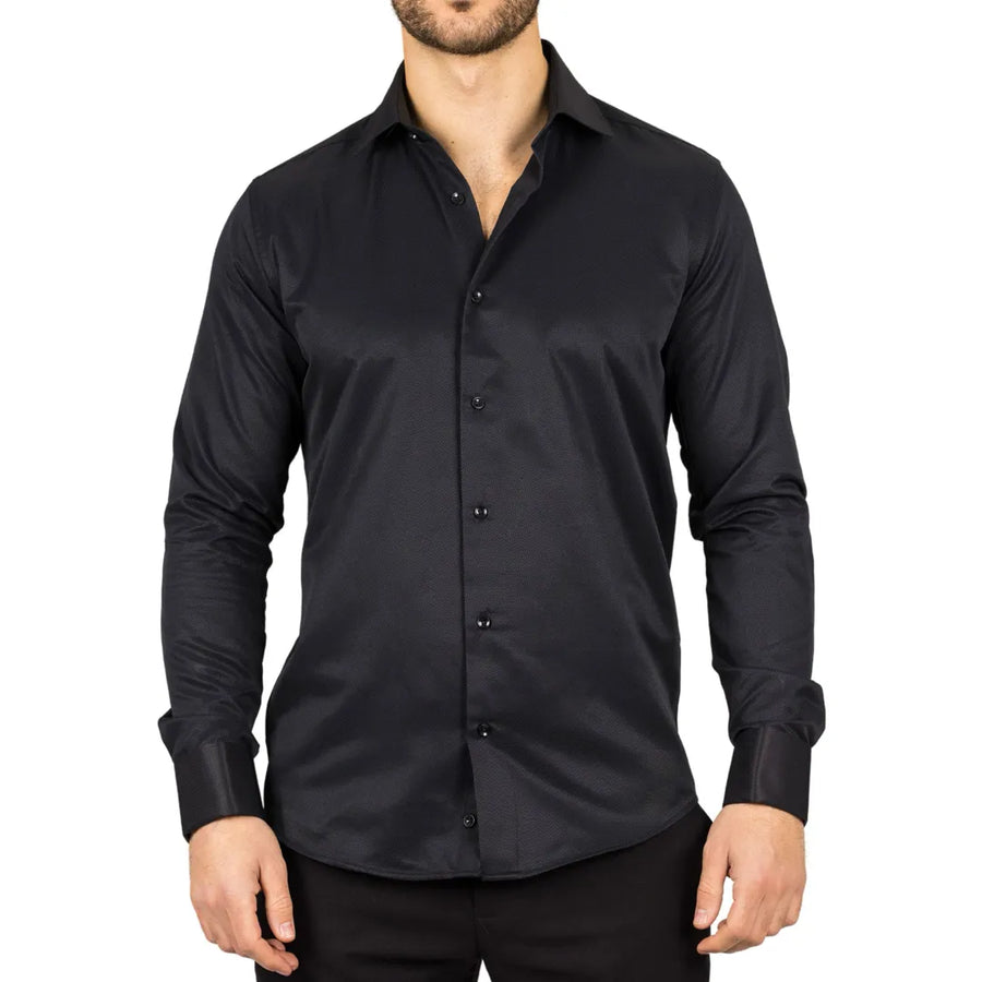 Czarna koszula męska Oxford z podwójnymi mankietami - TruClothing.com - 1
