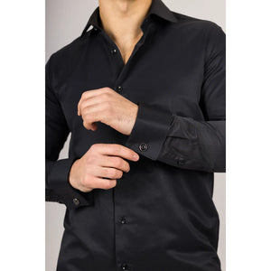 Czarna koszula męska Oxford z podwójnymi mankietami - TruClothing.com - 3