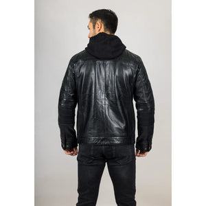 Męska czarna kurtka motocyklowa z prawdziwej skóry z kapturem - Infinity Leather - 7
