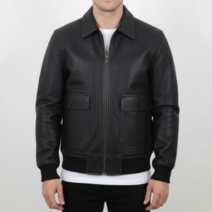 Herren Schwarze Lederjacke Bomberjacke Aviator - TruClothing.com - 3
