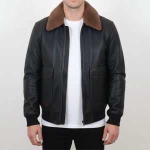 Herren Schwarze Lederjacke Bomberjacke Aviator - TruClothing.com - 4