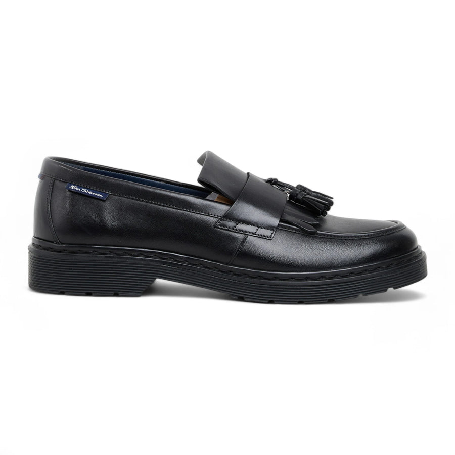 Men's Black Leather Chunky Sole Tassel Loafer Shoes - Ben Sherman - 1