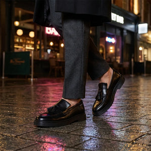 Men's Black Leather Chunky Sole Tassel Loafer Shoes - Ben Sherman - 2