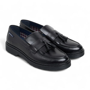 Men's Black Leather Chunky Sole Tassel Loafer Shoes - Ben Sherman - 3
