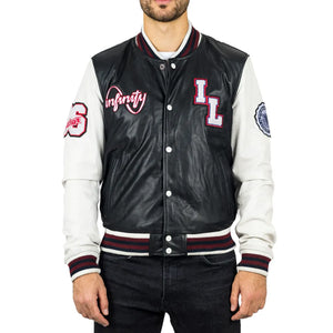 Czarna kurtka bomberka męska skórzana w stylu akademickim - Infinity Leather - 1