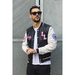 Czarna kurtka bomberka męska skórzana w stylu akademickim - Infinity Leather - 2