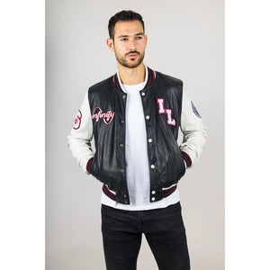 Czarna kurtka bomberka męska skórzana w stylu akademickim - Infinity Leather - 3