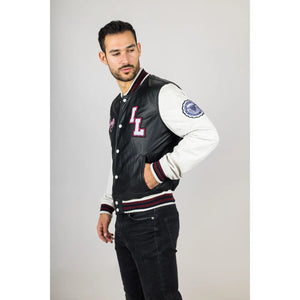 Czarna kurtka bomberka męska skórzana w stylu akademickim - Infinity Leather - 4