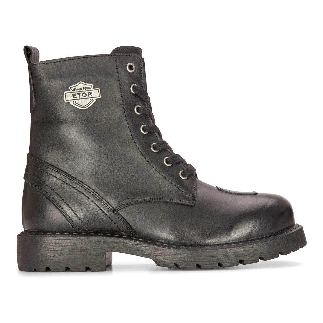 Mens Black Leather Motorcycle Boots Western Rock Punk Laced Ankle Boot Military - Etor - 1