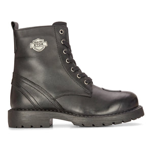 Mens Black Leather Motorcycle Boots Western Rock Punk Laced Ankle Boot Military - Etor - 1