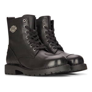 Mens Black Leather Motorcycle Boots Western Rock Punk Laced Ankle Boot Military - Etor - 2