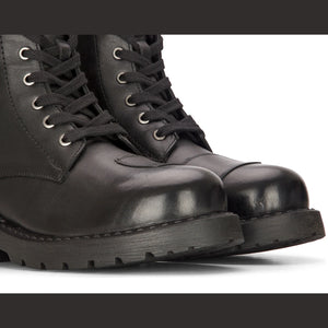 Mens Black Leather Motorcycle Boots Western Rock Punk Laced Ankle Boot Military - Etor - 5