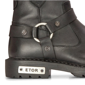 Mens Black Leather Motorcycle Boots Western Rock Punk Metal Toe Ankle Boot - Etor - 5