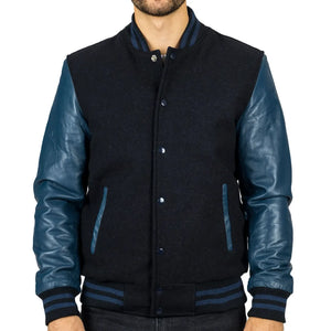 Herren Schwarze Marine Varsity Bomberjacke - Infinity Leather - 1