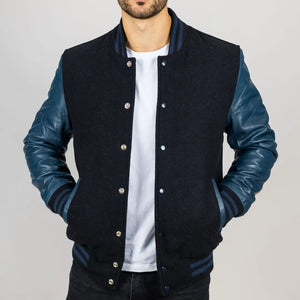 Herren Schwarze Marine Varsity Bomberjacke - Infinity Leather - 3