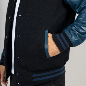 Herren Schwarze Marine Varsity Bomberjacke - Infinity Leather - 5
