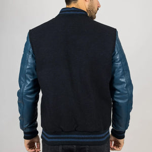 Herren Schwarze Marine Varsity Bomberjacke - Infinity Leather - 7