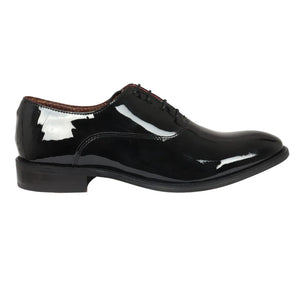 Buty Derby sznurowane męskie czarne z lakierowanej skóry - London Brogues - 1