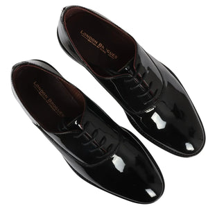 Buty Derby sznurowane męskie czarne z lakierowanej skóry - London Brogues - 4