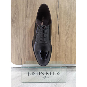 Buty Derby sznurowane męskie czarne z lakierowanej skóry - London Brogues - 6