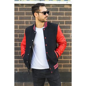 Herren Schwarz Rot Varsity Bomberjacke - Infinity Leather - 2
