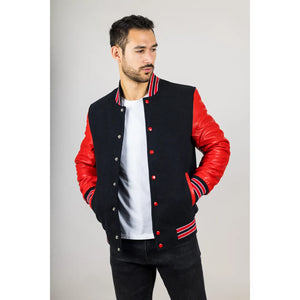 Herren Schwarz Rot Varsity Bomberjacke - Infinity Leather - 4
