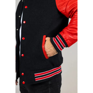 Herren Schwarz Rot Varsity Bomberjacke - Infinity Leather - 6