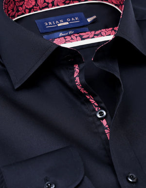 Men's Black Satin Designer Dress Shirt - Brian Oak - 2