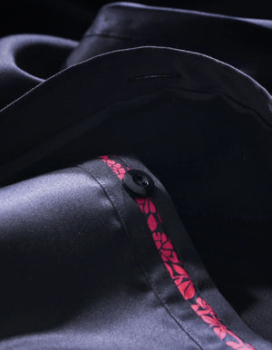 Men's Black Satin Designer Dress Shirt - Brian Oak - 5