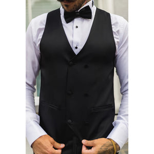 Men's Black Satin Double Breasted Waistcoat Black Tie Dinner Vest - TruClothing.com - 4