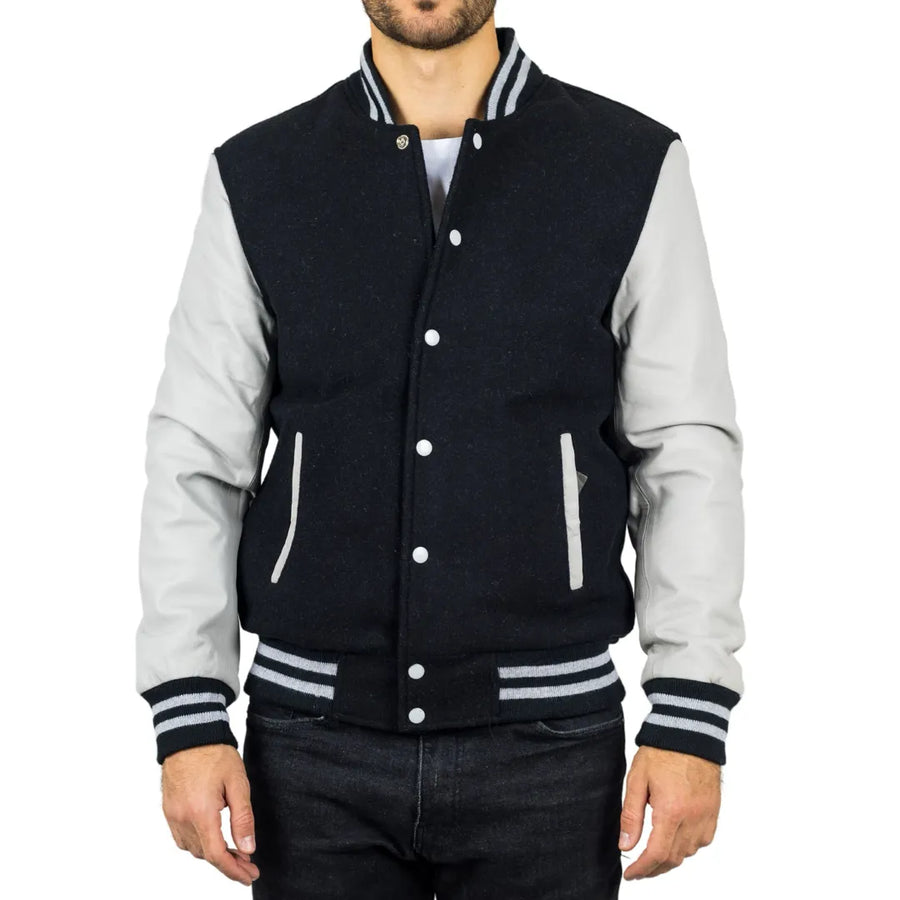 Herren Schwarz Weiß Varsity Bomberjacke - Infinity Leather - 1