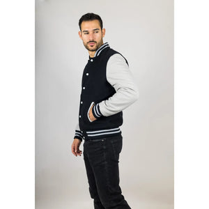 Giacca bomber varsity nera e bianca da uomo - Infinity Leather - 4