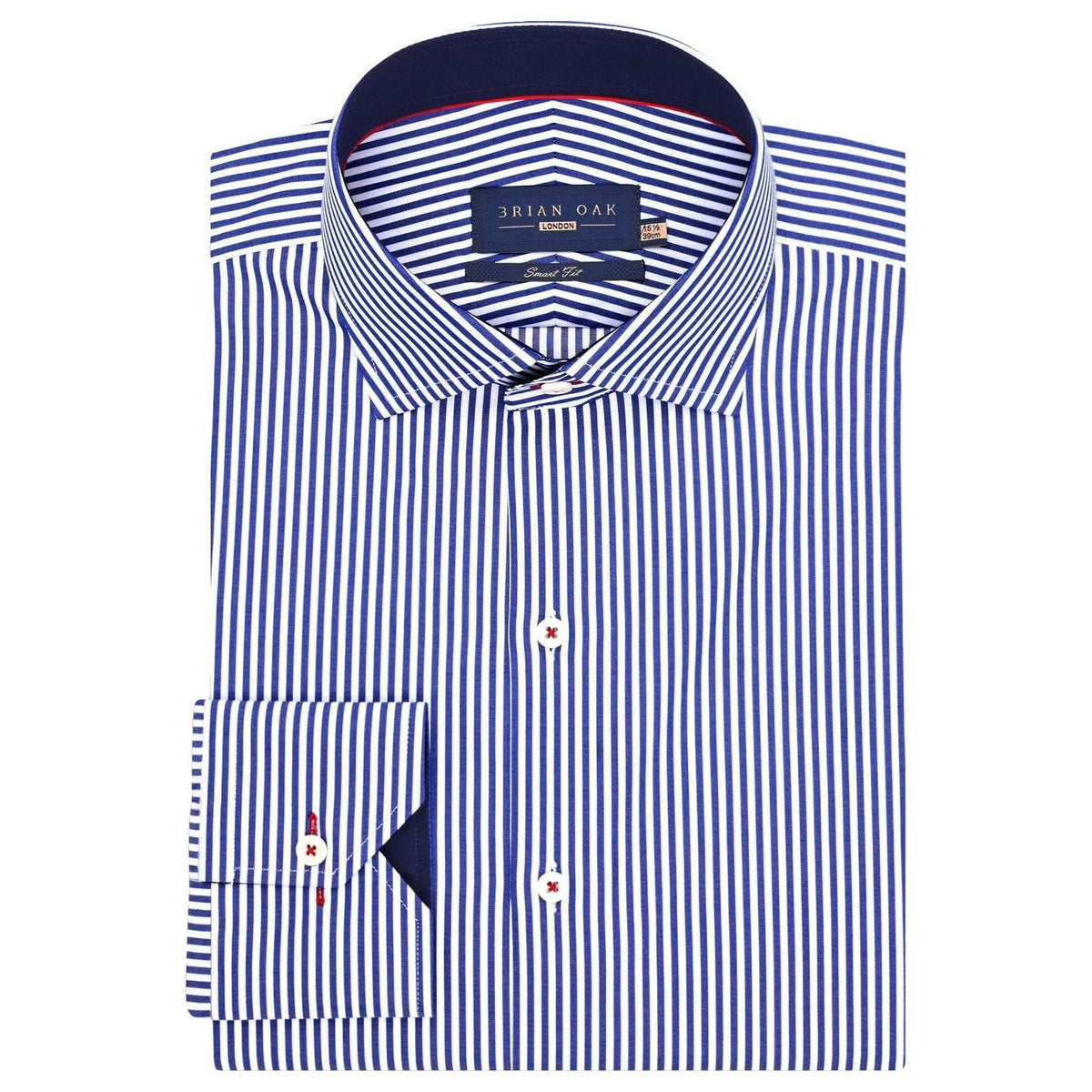 Camisa formal de twill a rayas azul y blanca para hombre - Brian Oak - 1