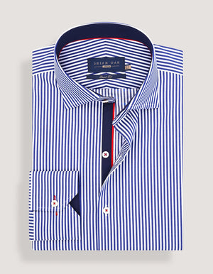 Camisa formal de twill a rayas azul y blanca para hombre - Brian Oak - 2