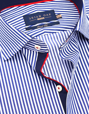 Camisa formal de twill a rayas azul y blanca para hombre - Brian Oak - 3
