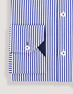Camisa formal de twill a rayas azul y blanca para hombre - Brian Oak - 4