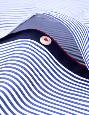 Camisa formal de twill a rayas azul y blanca para hombre - Brian Oak - 5